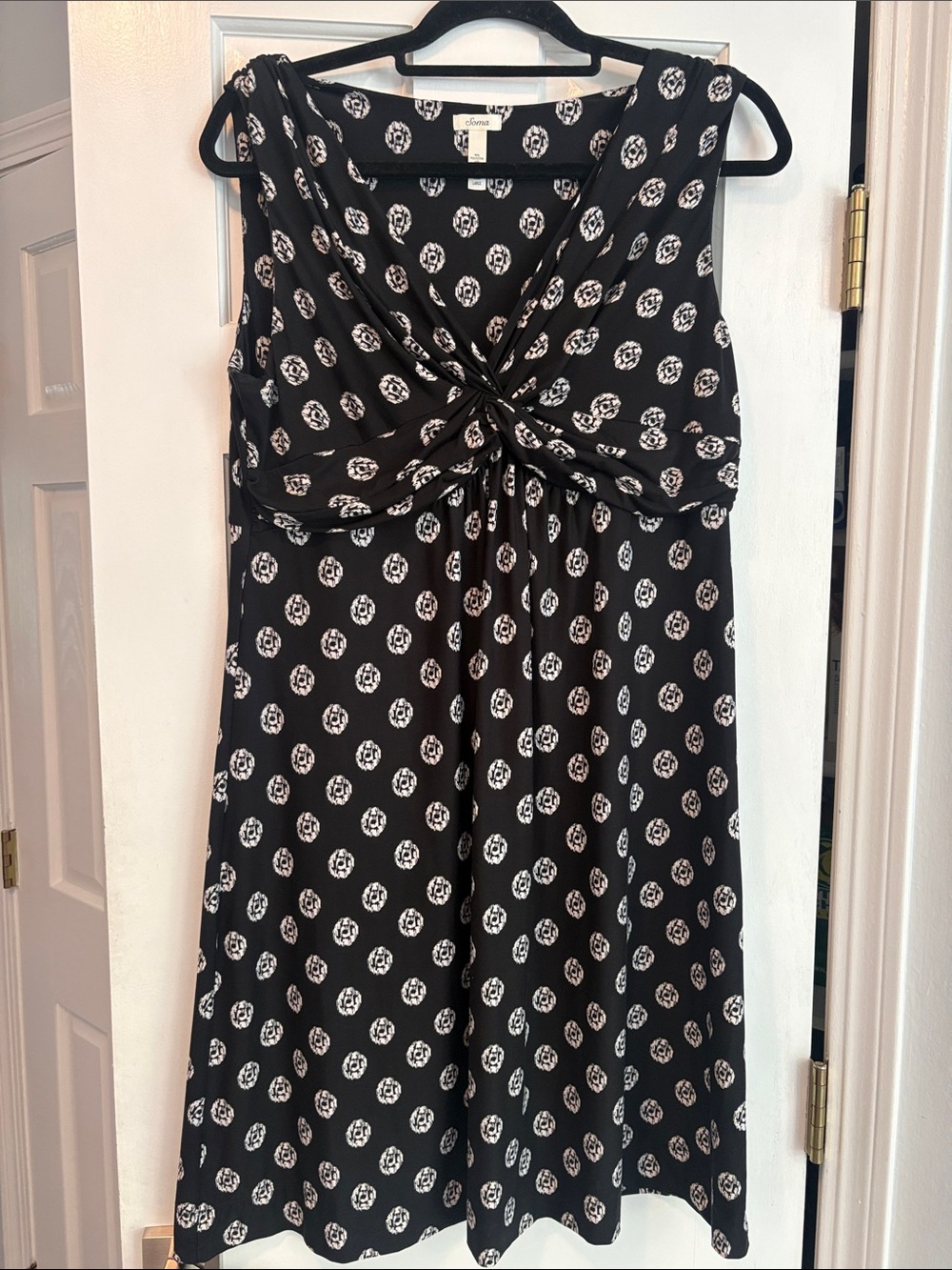 Soma Black Midi Dress with Cream Dot Knot Front